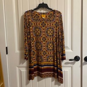 E441 Ruby Rd. Beaded Details Embellished Multicolor Print Shirt Sz L EUC